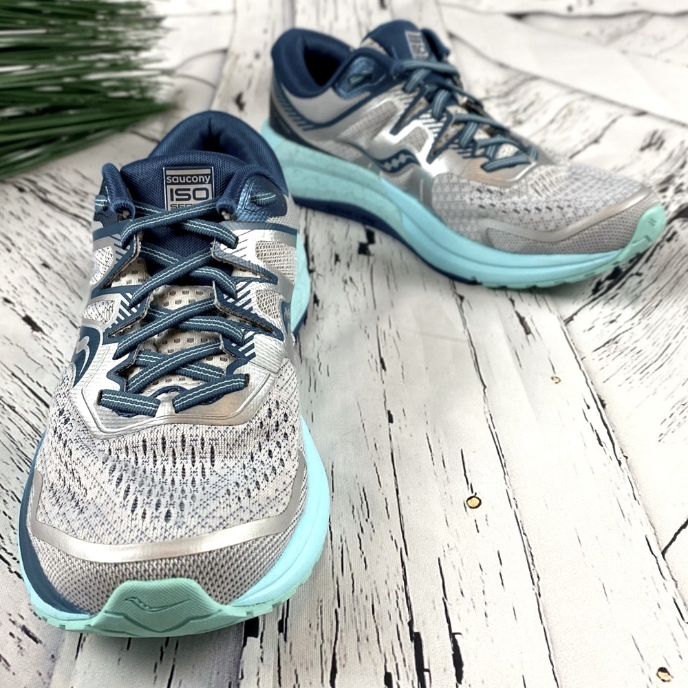 Saucony Womens Omni ISO 2  Gray/Blue Running Sneakers Sz 8.5